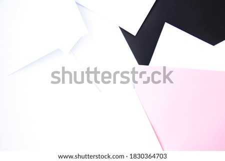 White, pink and black papers background with shadows in trendy style