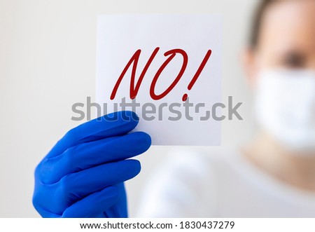 no sign word in doctor hands. Negative answer concept. No risk, no illness, no virus.