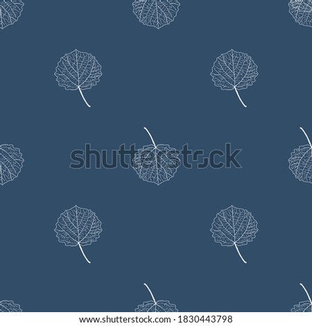 seamless pattern of a rounded leaf in silver color on a blue background