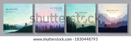 Mountain bike. Travel concept of discovering, exploring and observing nature. Cycling. Adventure tourism. Flat graphic polygonal landscape. Minimalist design for social media, poster, blog post