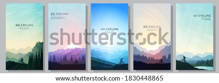 Mountain bike. City cycling.  Travel concept of discovering, exploring and observing nature. Cycling. Adventure tourism. Minimalist graphic flyers. Polygonal flat design for coupon, voucher, gift card Royalty-Free Stock Photo #1830448865
