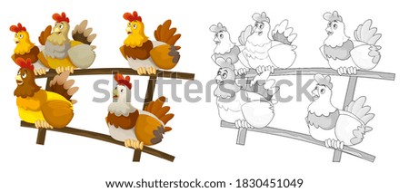 Cartoon happy farm ranch animal cheerful chicken with sketch illustration for children