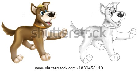 Cartoon funny farm ranch animal dog with sketch - illustration for children