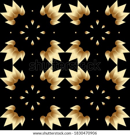 seamless pattern with stylized gradient gold leaves on a black background