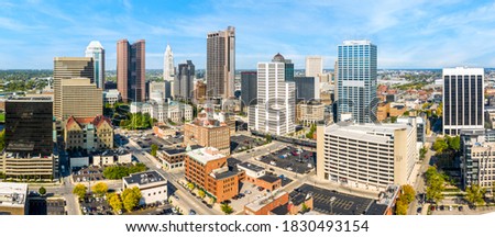 Columbus, Ohio aerial skyline panorama. Columbus is the state capital and the most populous city in the U.S. state of Ohio