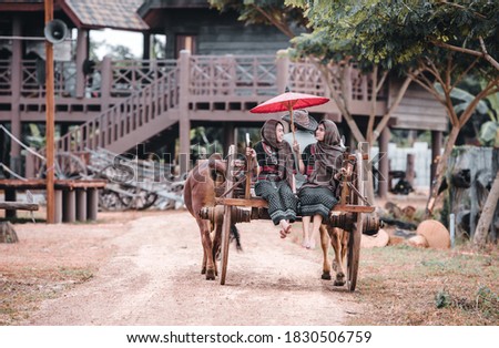 The journey of Thai people in the past used ox wagons as a means of transportation. This picture is based on the true story of the life of Thai people in the ancient Isan region.
