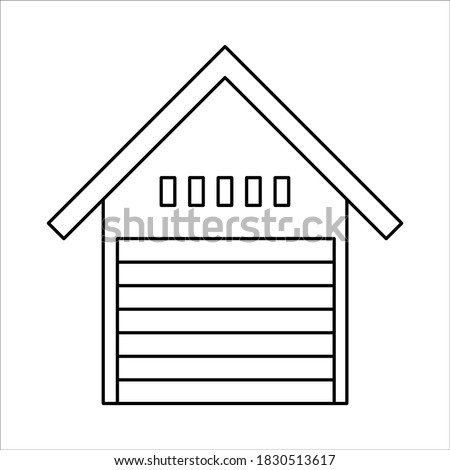 Garage Vector, Garage Line Art Vector, Flat Icon, Black and White Isolated Vector Illustration