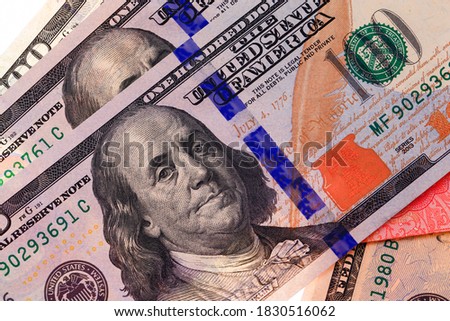 The dollar and RMB, close-up pictures
