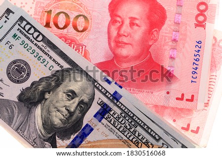 The dollar and RMB, close-up pictures