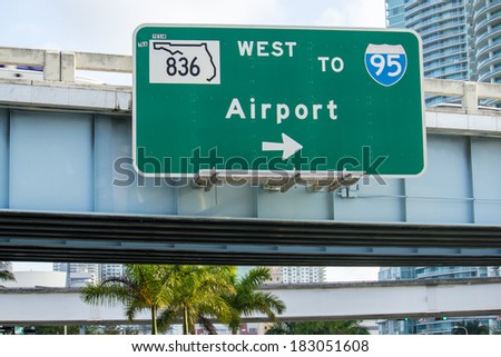 Airport directions. Interstate sign.