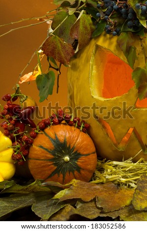 Scary Jack O Lantern halloween pumpkin with candle