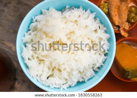 Rice in a cup and food