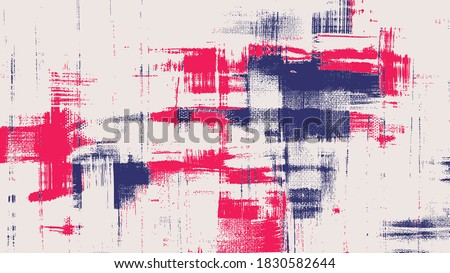 Red and blue vector cross hatching strokes on canvas. Oil, acrylic paint texture set. Abstract grungy backgrounds, light hand drawn messy pattern