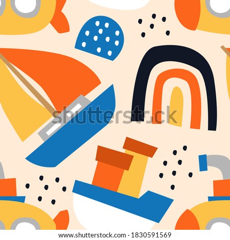 kids toys ship abstract shape seamless pattern background logo vector icon illustration