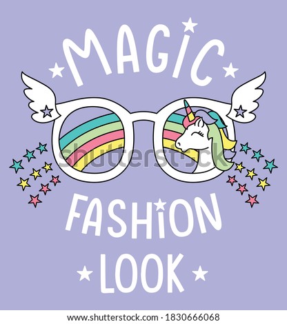 magic unicorn. fashion look, girl graphic tees vector designs and other uses  Royalty-Free Stock Photo #1830666068