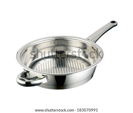 Metallic frying pan on isolated on white background