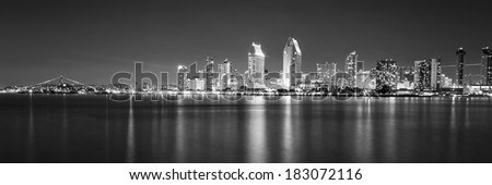 panorama of San Diego in monochrome