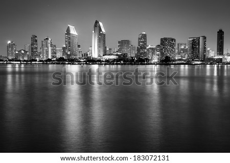 San Diego city skyline in monochrome