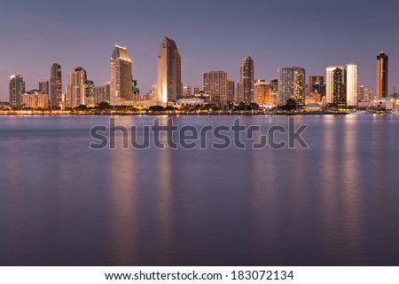 San Diego skyline after sunset