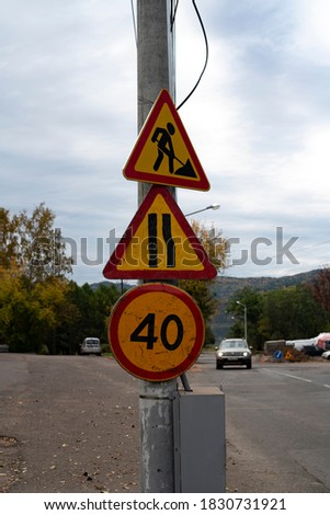 Temporary road signs for road repair.
