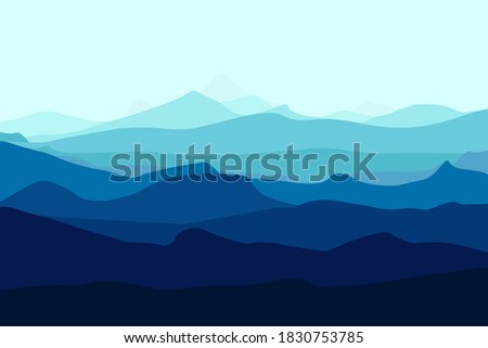 Mountains landscape. Mountains silhouettes panorama at morning. Vector forest hiking background