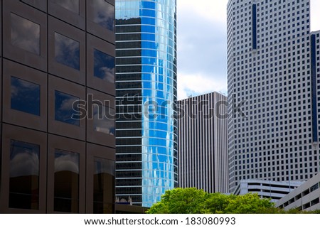 Houston Texas Skyline with modern skyscapers and blue sky view