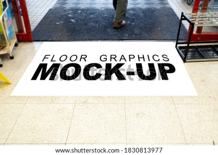 Mock up blank graphic template billboard with clipping path on floor at front of the entrance to shop, empty space for insert text for advertising, caution, announcement or information