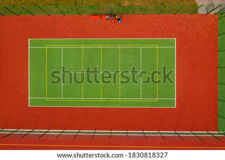 Aerial view of tennis court. Top view.