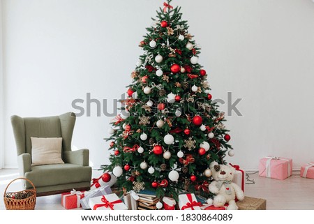Christmas tree pine decor white background New Year holiday gifts