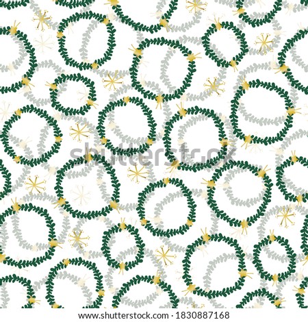 seamless christmas season pattern on white background with olive branch and golden star
