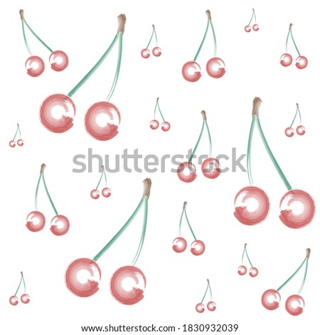 Watercolor cherry background. Banner, post, advertisement.  Red fruit vector illustration.