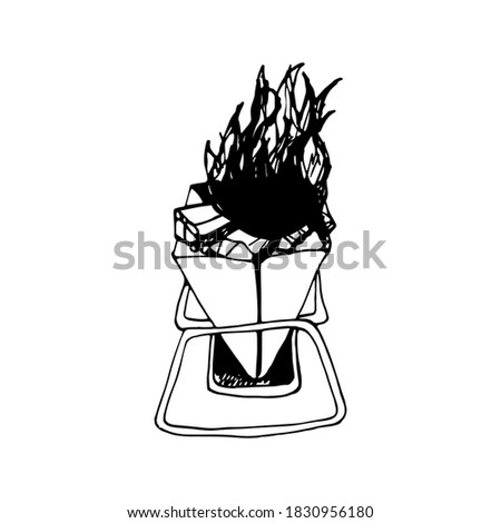 Hand drawn vector campfire clip art. Isolated on white background drawing for prints, poster, cute stationery, travel design. High quality illustration
