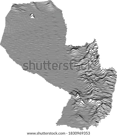 Black and White 3D Contour Topography Map of the South American Country of Paraguay