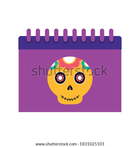 Mexican skull in calendar flat style icon design, Mexico culture theme Vector illustration