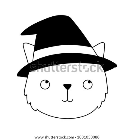 happy halloween, cute face cat with hat costume isolated design icon vector illustration line style