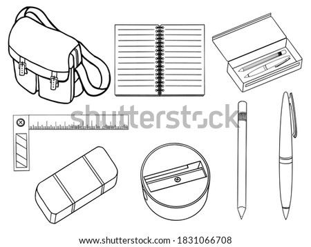 Stationary set icon collection, clip art stationary school set