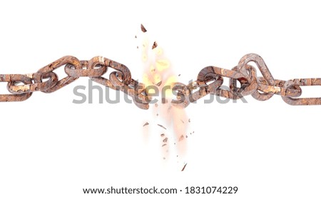 chain break breaking fire and flames rusty isolated for background
