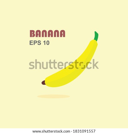 Fresh banana vector illustration. icon of a banana with a yellow skin and green stem on it, straight plucked from the garden.