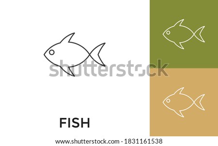 Editable Fish Thin Line Icon with Title. Useful For Mobile Application, Website, Software and Print Media.