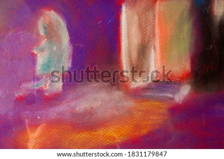 Painting the artist's canvas. The picture is called "lonely" bright colors, the light comes from an open door. Pastel Acrylic - a photo of your project. Download with confidence