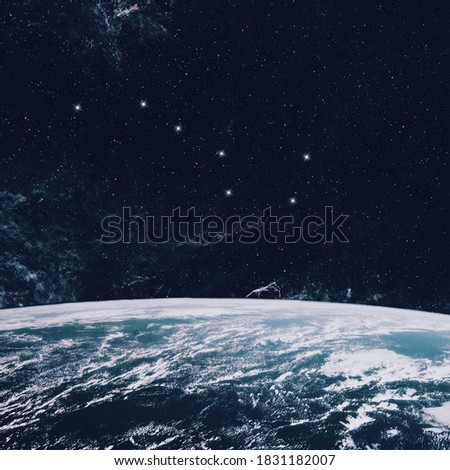 Big Dipper, Ursa Major star constellation, Night sky, Cluster of stars, Deep space Elements of this image furnished by NASA. Royalty-Free Stock Photo #1831182007