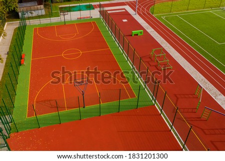Aerial view on basketball court. Aerial view.