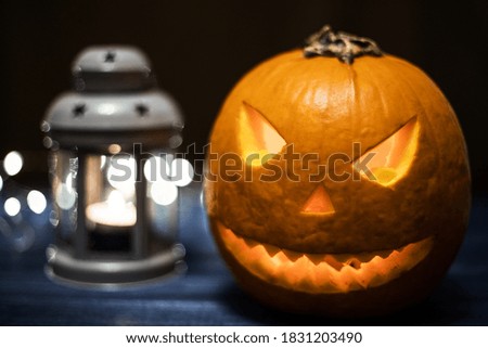 jack-o-lantern, Halloween carved pumpkin. Halloween lantern