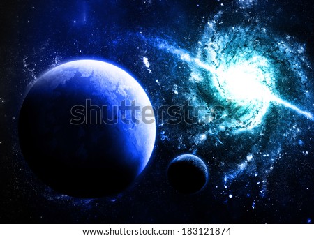 Blue Planet and Galaxy - Elements of this Image Furnished By NASA