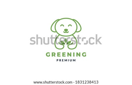 dog or pet with leaf or plant gardening cute cartoon logo vector icon illustration design 
