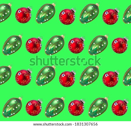 Christmas seamless pattern with Christmas toys on а green background.