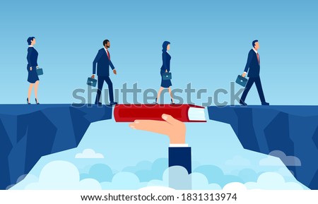 Vector of a teacher hand holding a book bridging the gap in education for a group of people walking on  Royalty-Free Stock Photo #1831313974