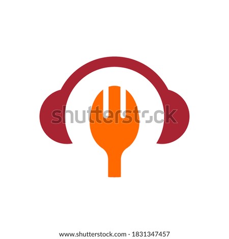 Food podcast logo icon design, fork and headset symbol - Vector