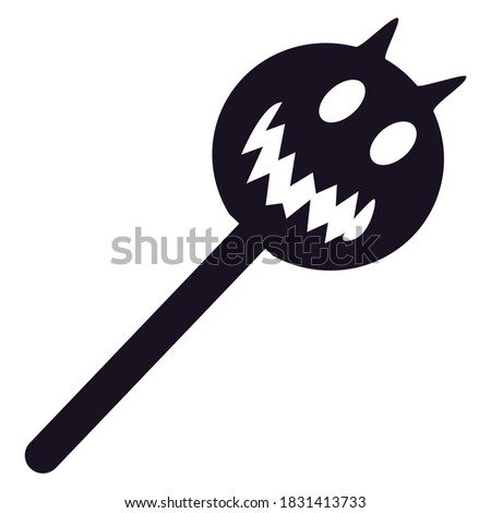 Silhouette Halloween lollipop with pumpkin candy on stick isolated on white background. Black lolly icon for Halloween celebration. Vector illustration