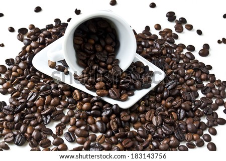 Mixed coffee beans on a white background